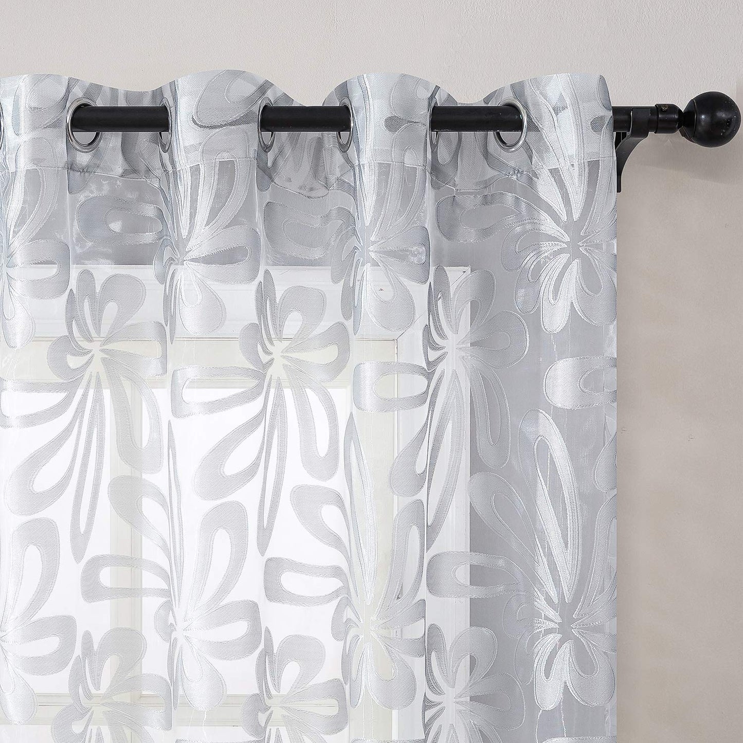 Floral Voile Sheer Curtains 84 Inches Long - Window Treatments 2 Panels