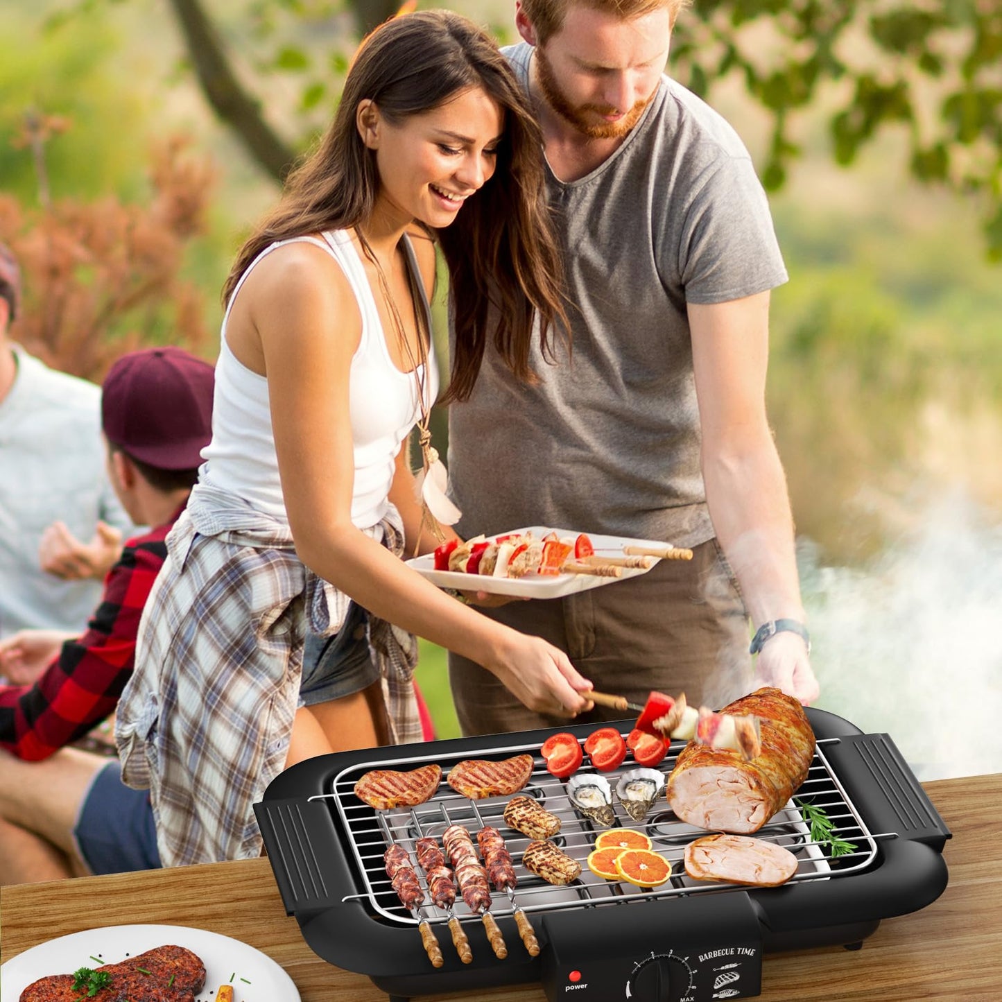 Electric BBQ Grill, Smokeless Non-Stick Indoor/Outdoor Barbecue Grill