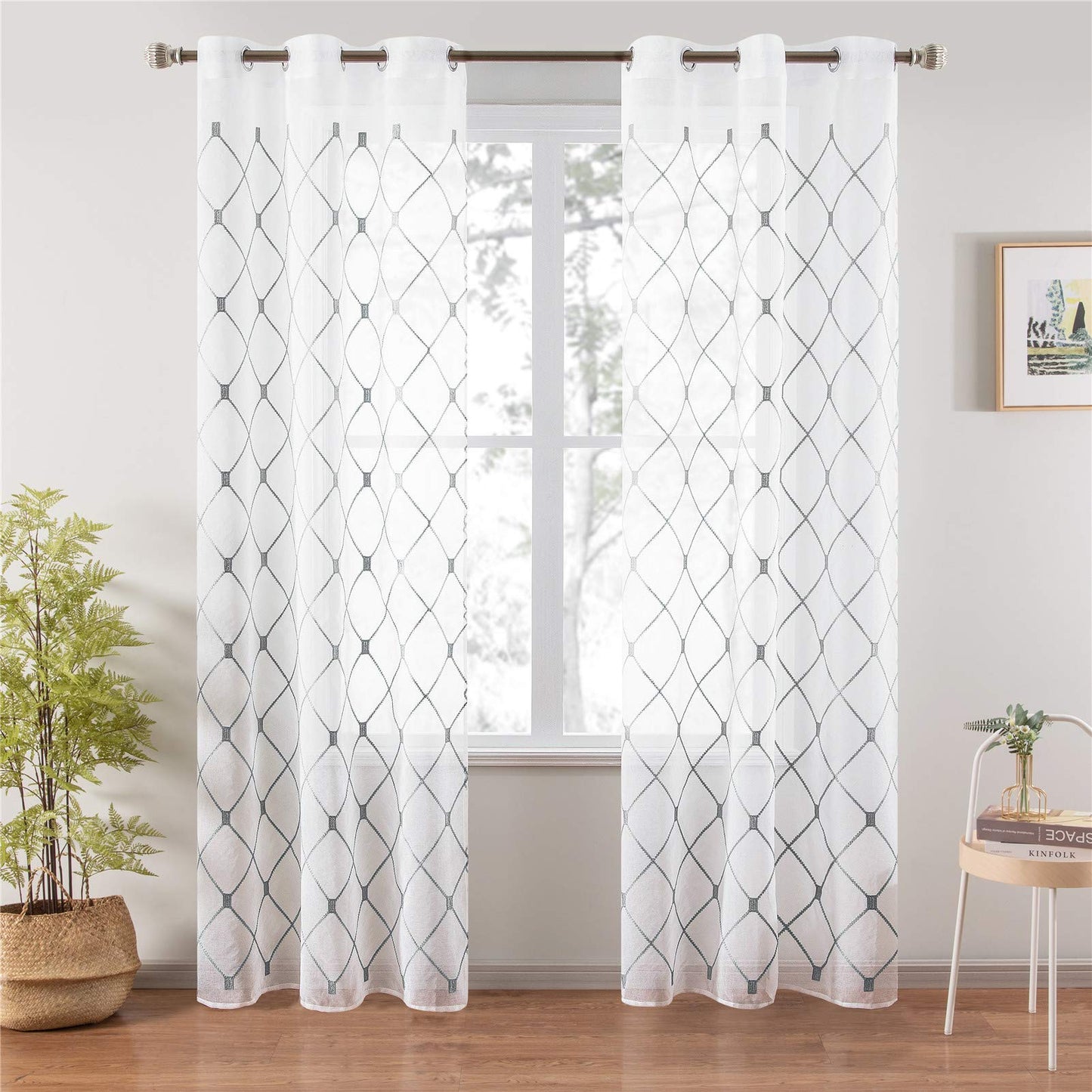 White Sheer Curtains 84 Inches Long for Living Room, 2 Panels Set