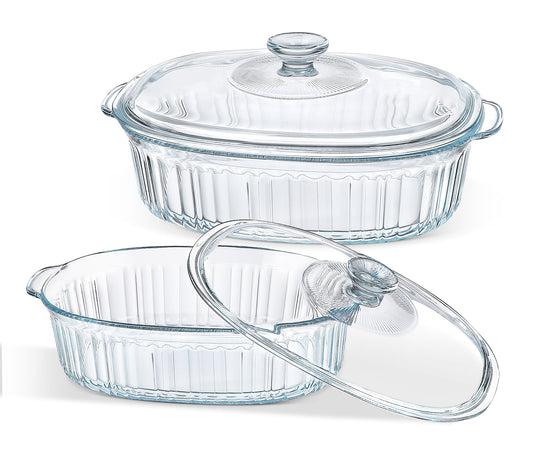 4-Piece Glass Casserole Baking Dish, Set of 2 Casseroles With Glass Lids