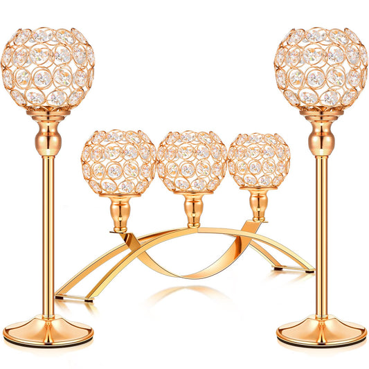 Set of 3 Pieces Gold Crystal Candle Holders