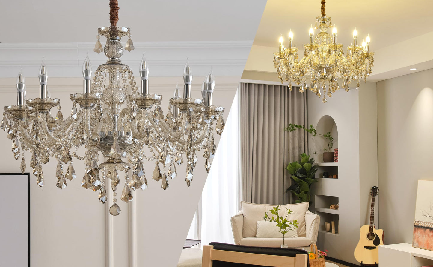 Cognac 15 Lights Crystal Chandelier - Modern Luxurious Light Candle Pendant Lamp