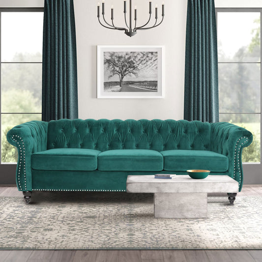 Velvet Chesterfield Sofa, 84 inch Modern Tufted 3 Seater Couch