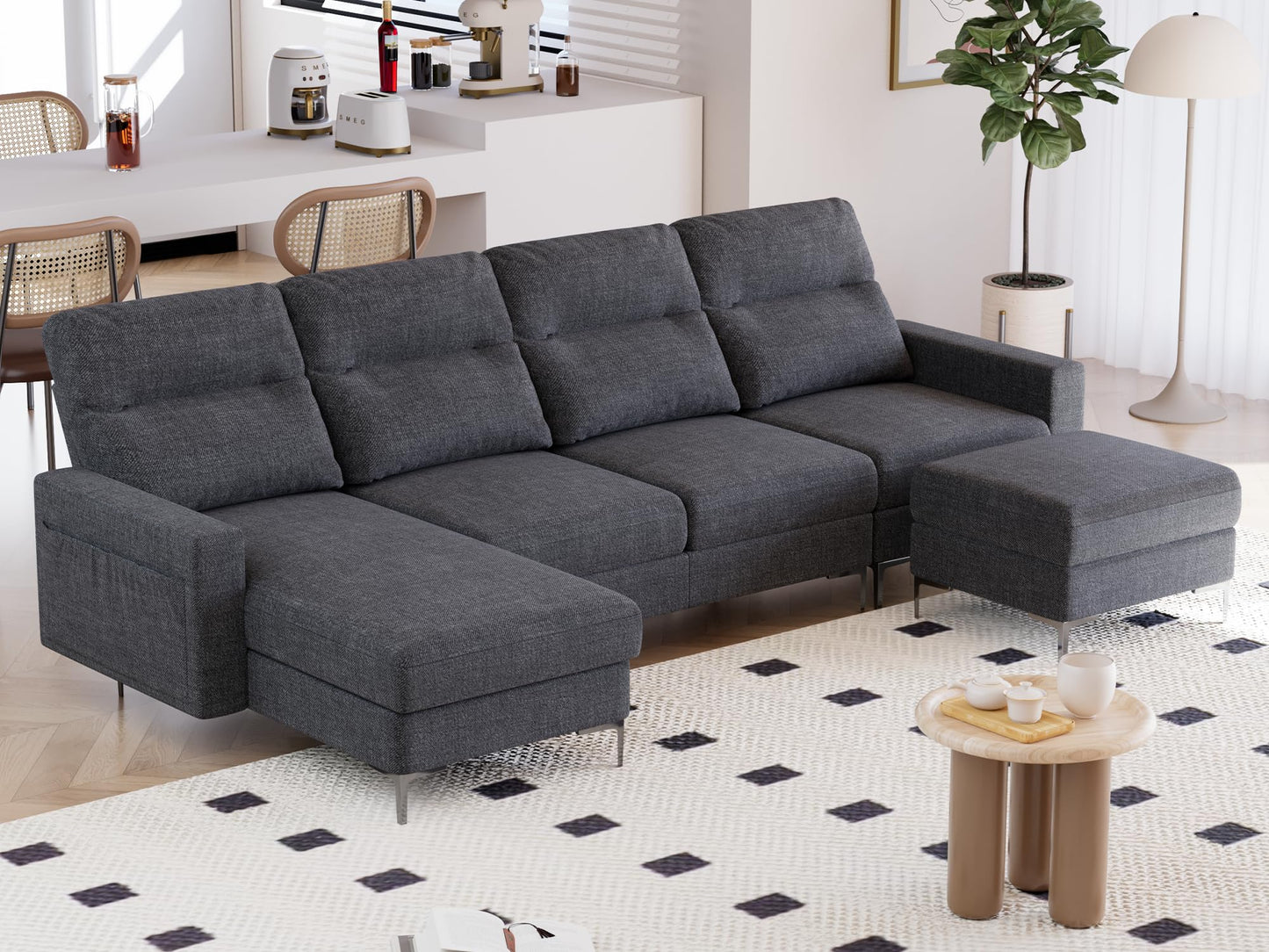 Convertible Sectional Sofa Couch, 4 Seat Sofa Set for Living Room