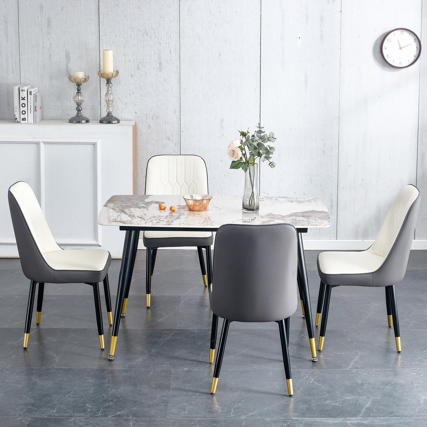 Dining Room Table Set for 4,Sintered Stone Kitchen Table Top and Modern Chairs