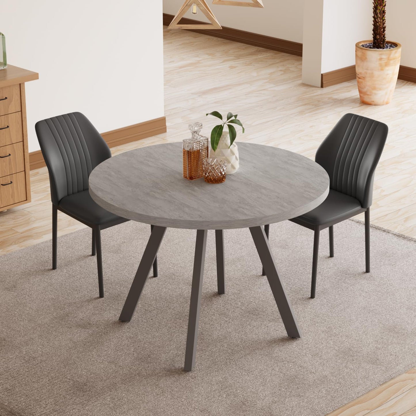 Round Dining Table Set for 4,  (Dining Table + 4 Black Chairs)