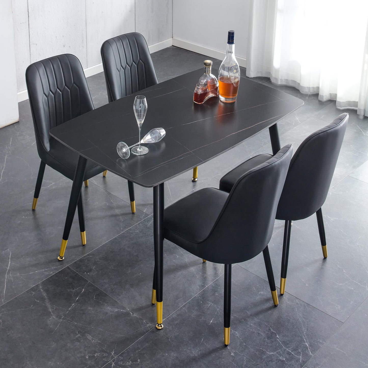 Dining Room Table Set for 4,Sintered Stone Kitchen Table Top and Modern Chairs