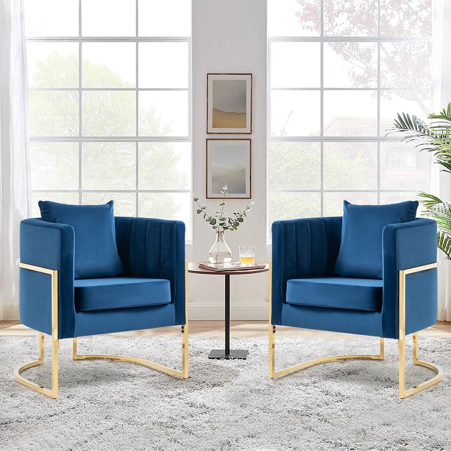 Velvet Modern Accent Chairs Set of 2, Upholstered Barrel Armchair