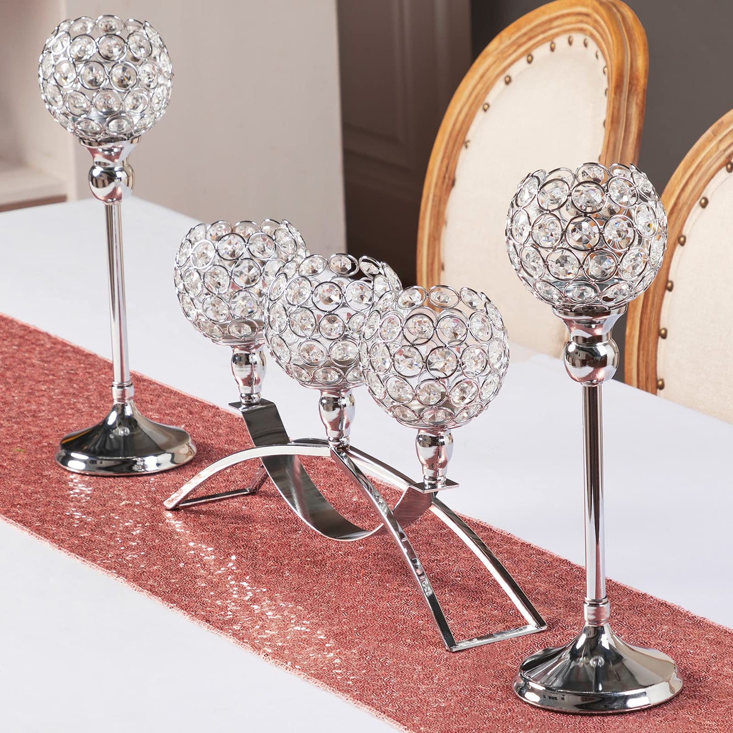 Set of 3 Pieces Gold Crystal Candle Holders