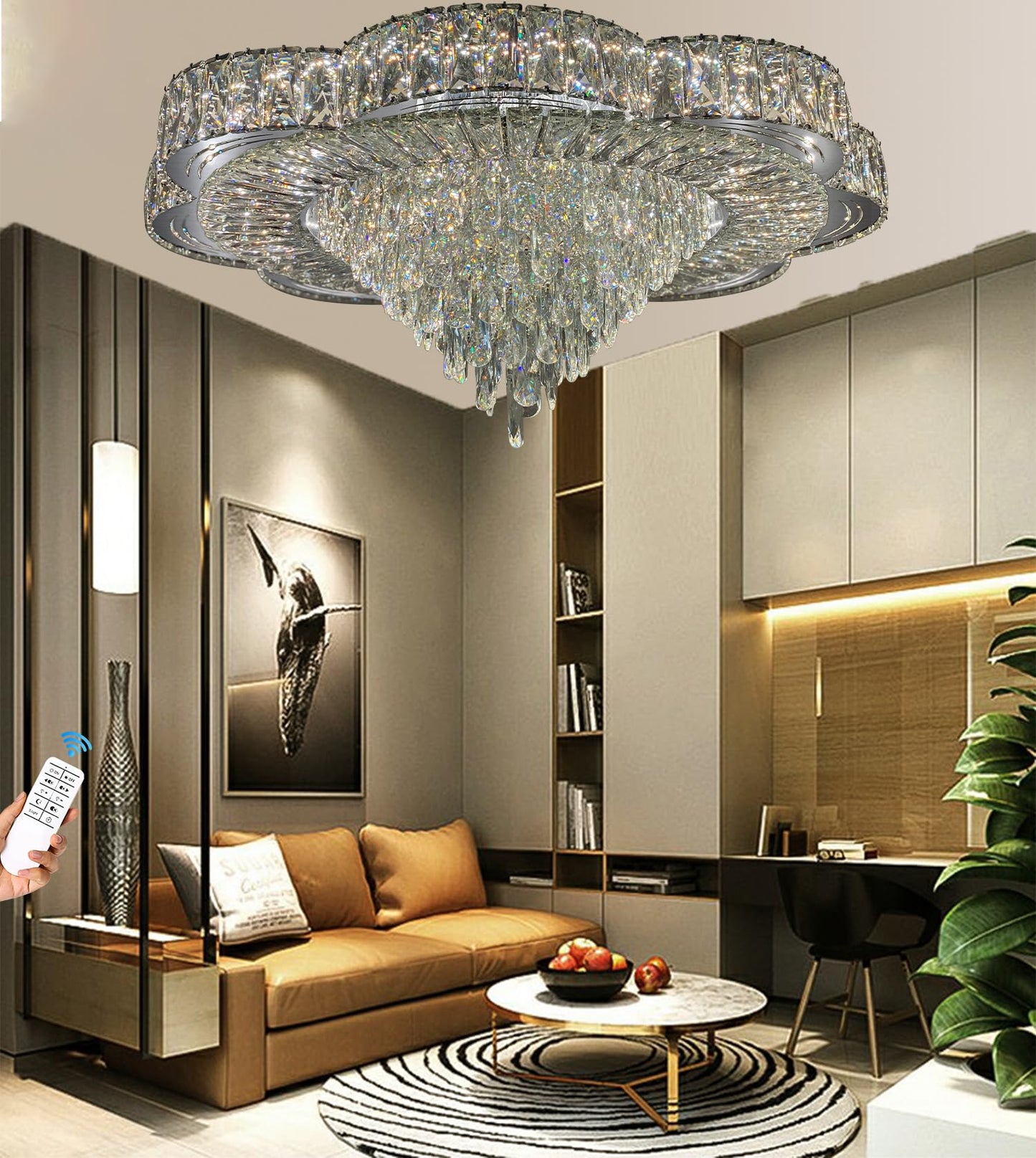 Modern Empire Crystal Chandelier 32inches Raindrop Ceiling Light