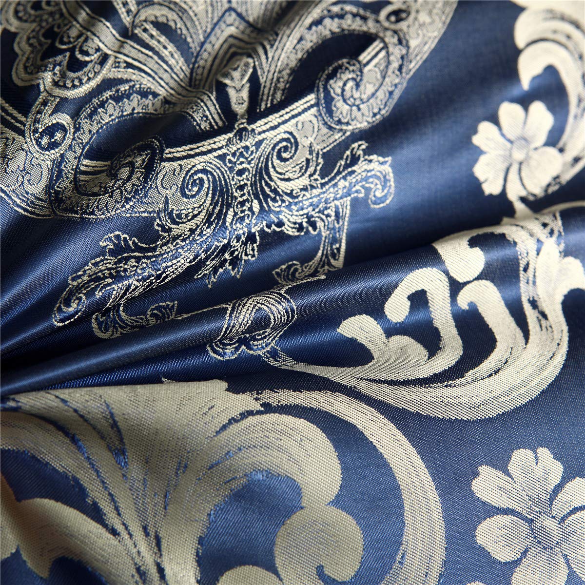 Comforter Set Satin Silk Blanket All Season Bed Luxury Royal Blue Jacquard