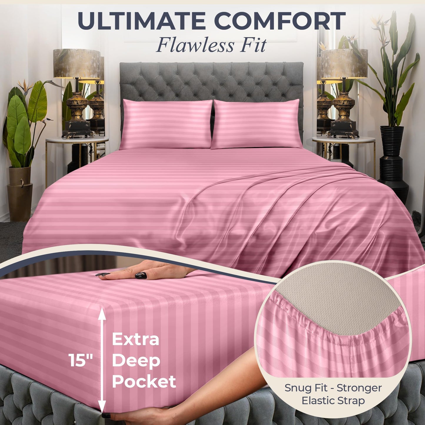 Queen Size Set 4 Pcs - Silky & Luxuriously Soft Satin Bed Sheets