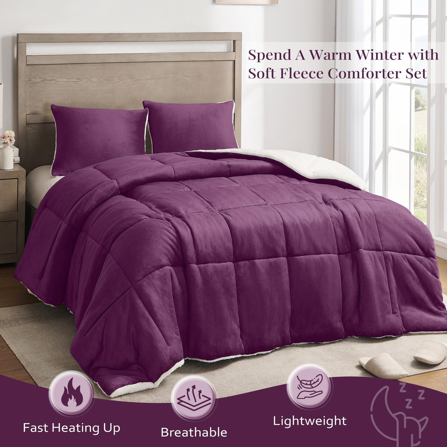 Luxury Fleece Sherpa Comforter Sets for Queen Bed, Soft and Warm Set