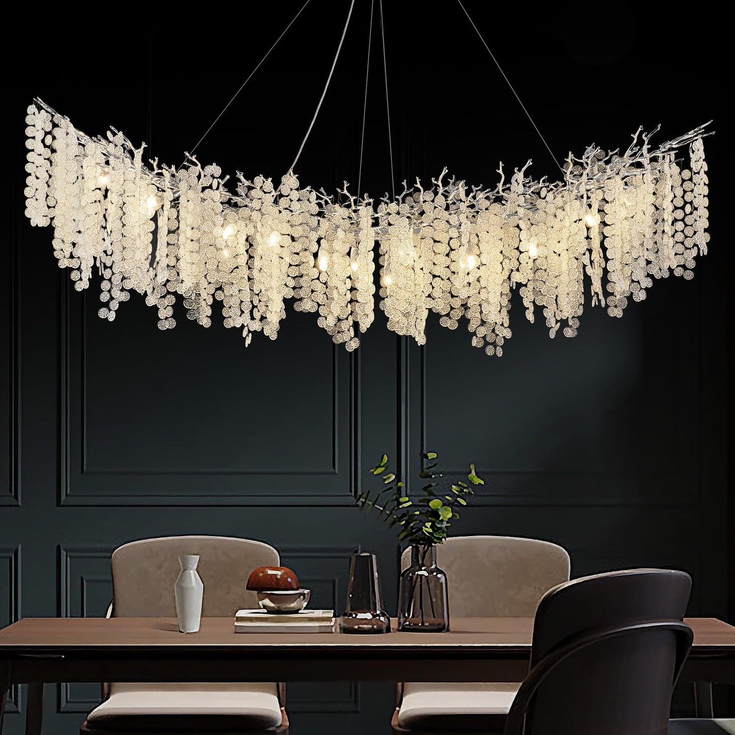 H134'' Modern Crystal Tree Branch Chandelier, Foyer High Ceiling Chandelier