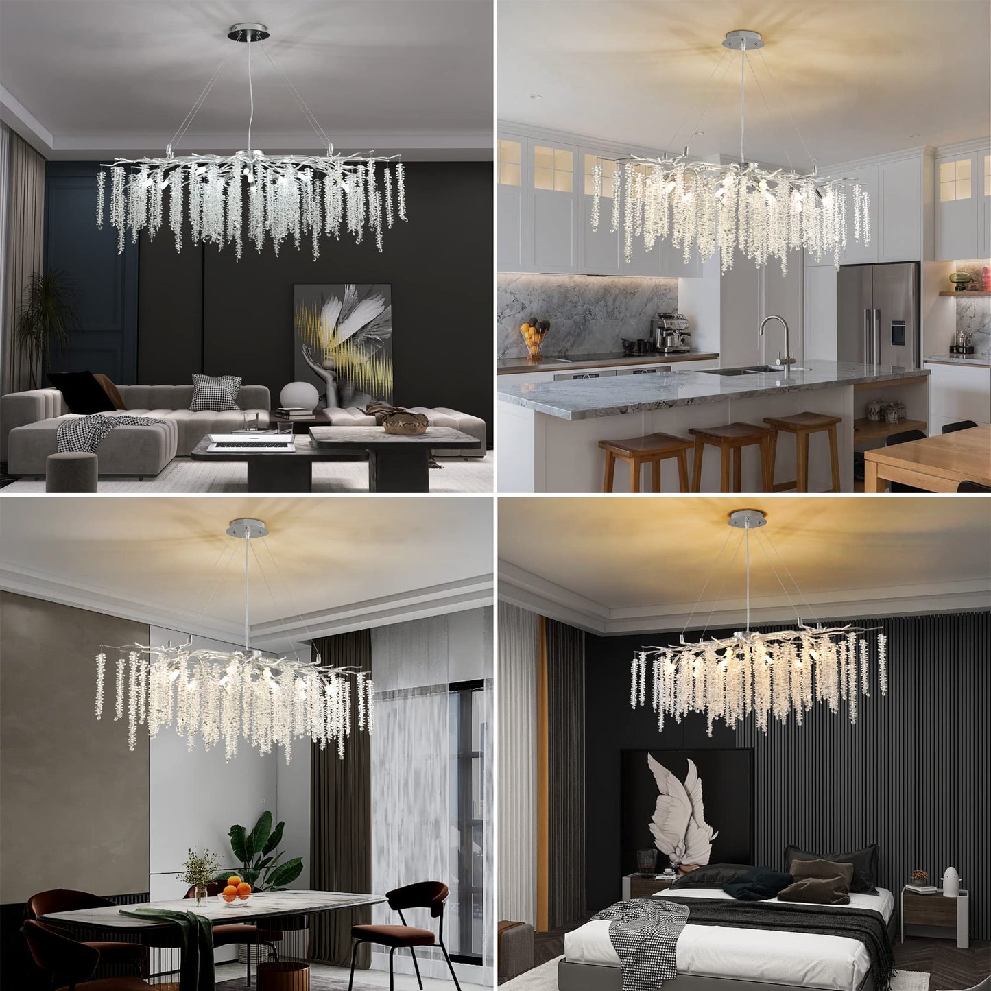 Modern Crystal Tree Branches Chandelier Gold Round Raindrop