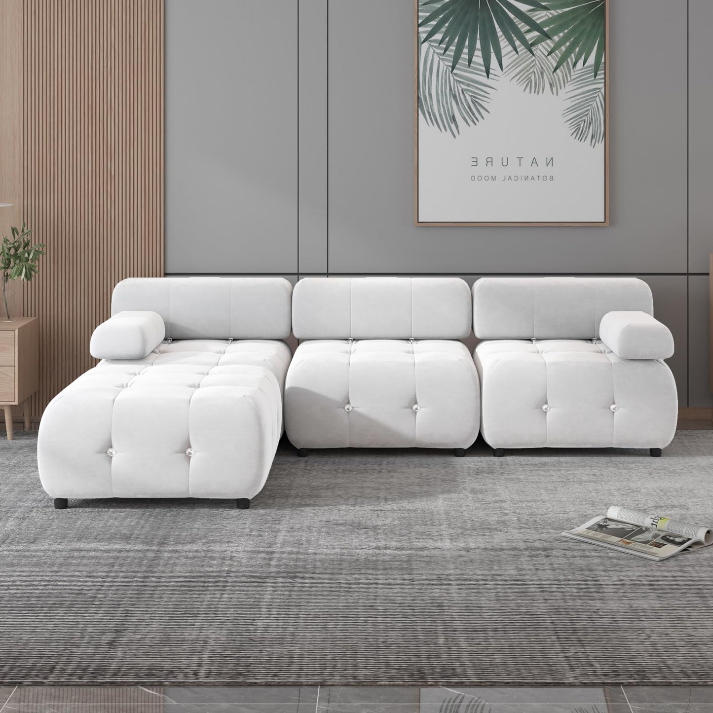 103" W Convertible Modular Sectional Sofa, Luxury Modern 4-Seater Bubble Sofa