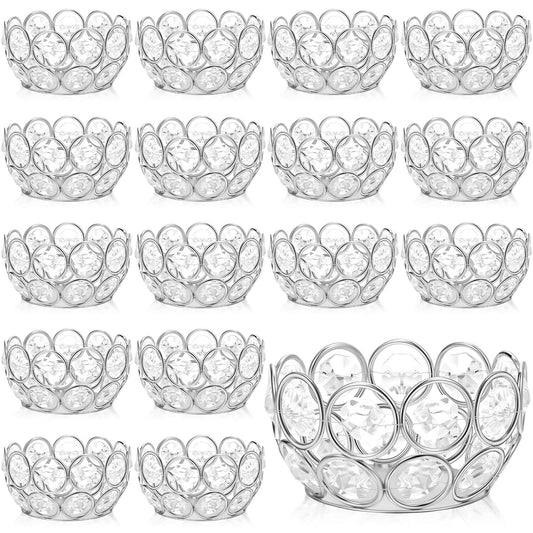 20 Pieces Votive Candle Holders Crystal Bowl Tealight Candle Holders (Silver)