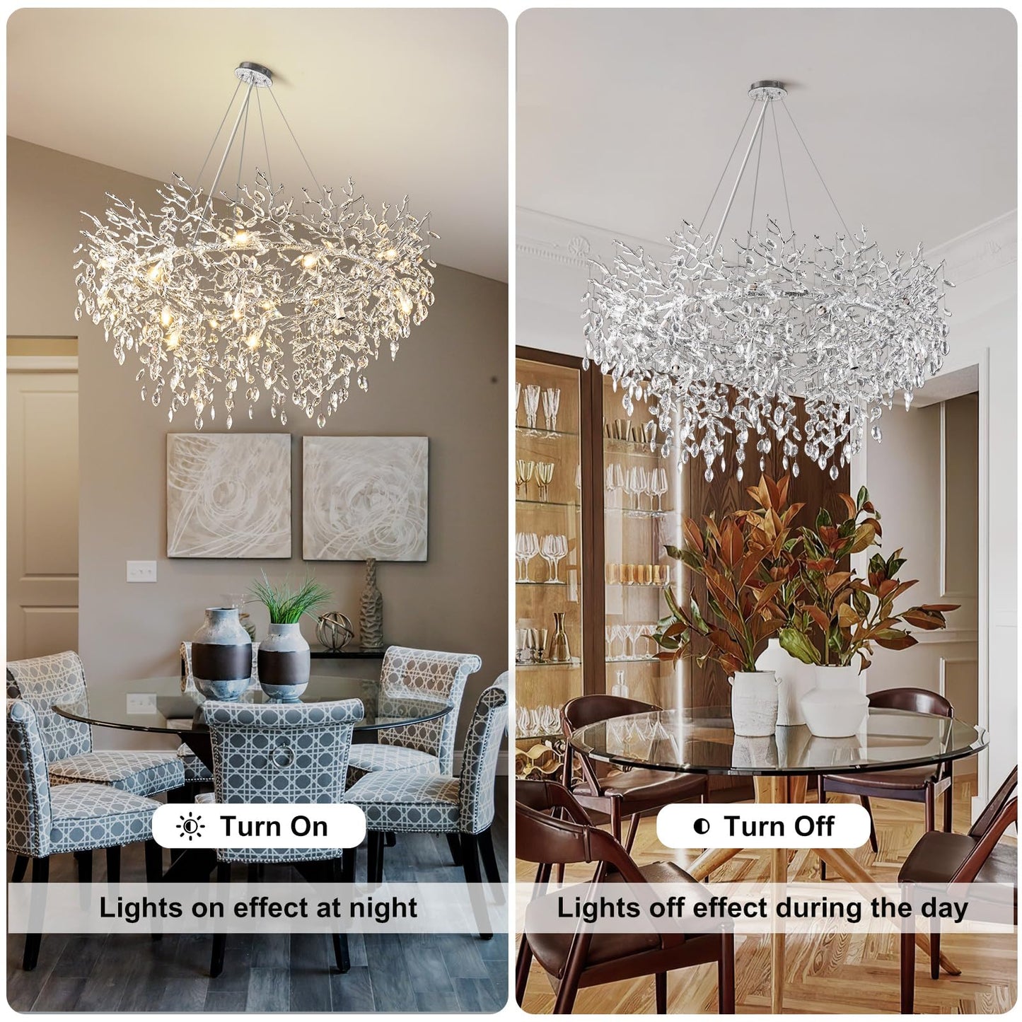 H134'' Modern Crystal Tree Branch Chandelier, Foyer High Ceiling Chandelier