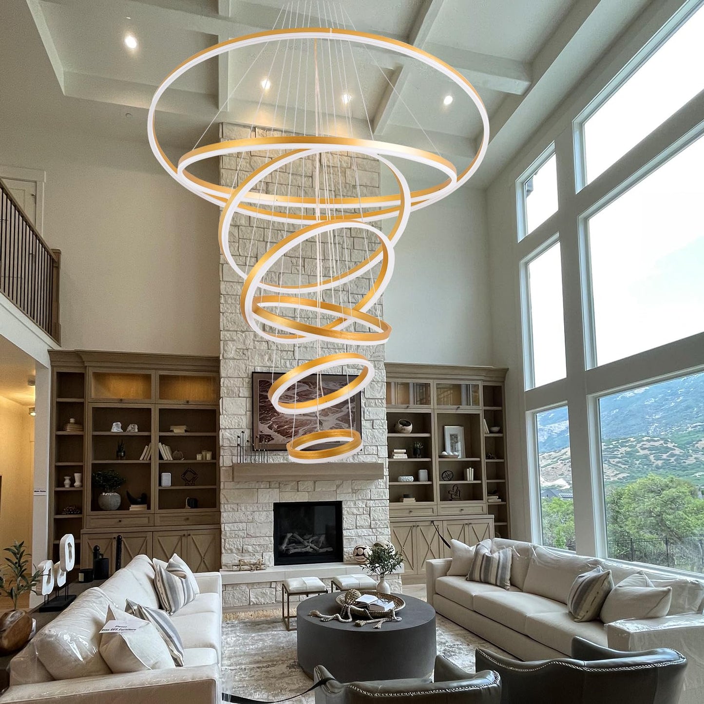 39.37" Larger Chandelier for High Ceilings, 7 Ring Dimmable with Remote