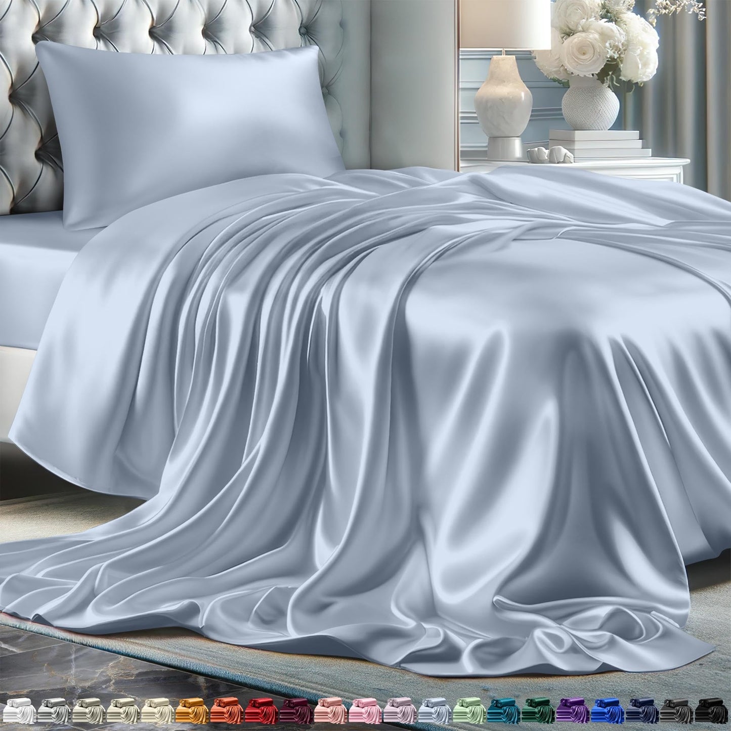 Queen Size Set 4 Pcs - Silky & Luxuriously Soft Satin Bed Sheets