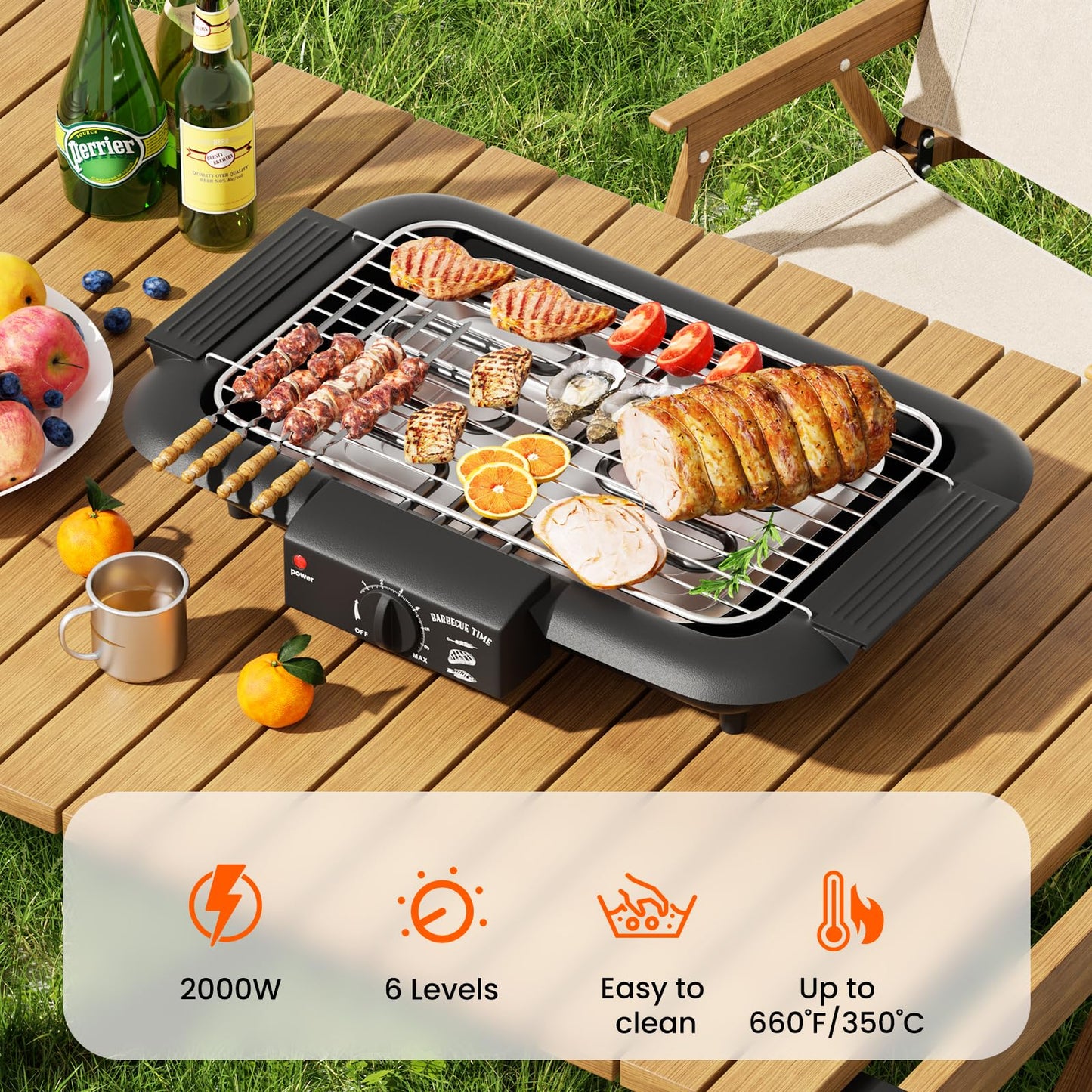 Electric BBQ Grill, Smokeless Non-Stick Indoor/Outdoor Barbecue Grill