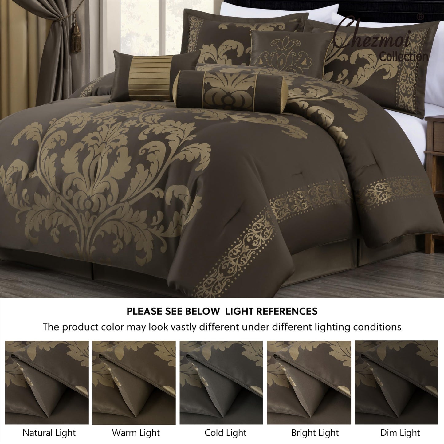 7-Piece Jacquard Floral Comforter Set (Queen, Navy/Gold)