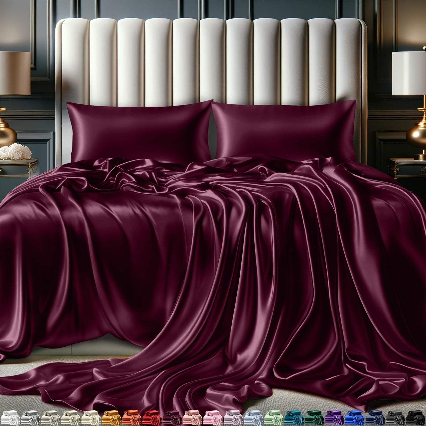 Queen Size Set 4 Pcs - Silky & Luxuriously Soft Satin Bed Sheets