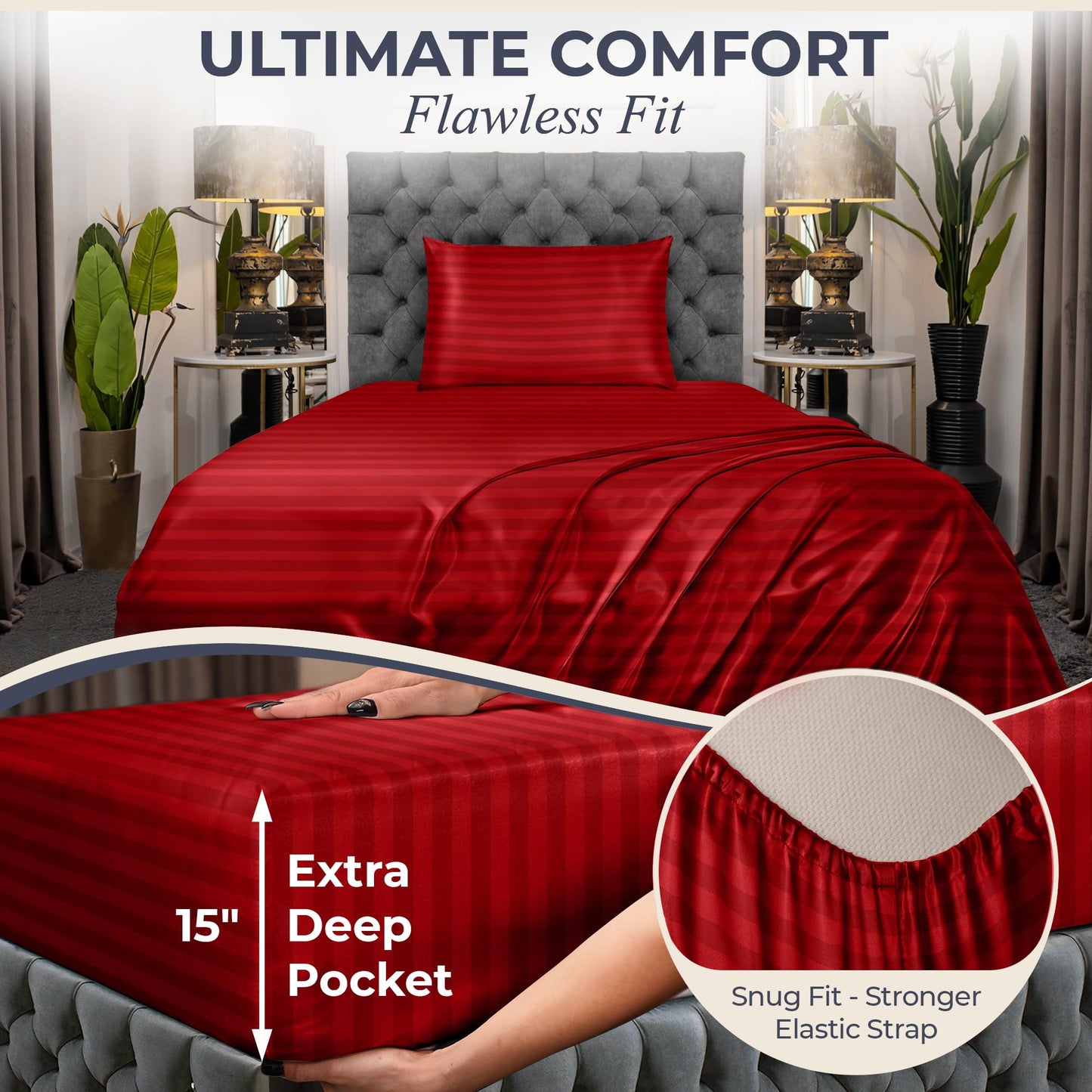 Queen Size Set 4 Pcs - Silky & Luxuriously Soft Satin Bed Sheets