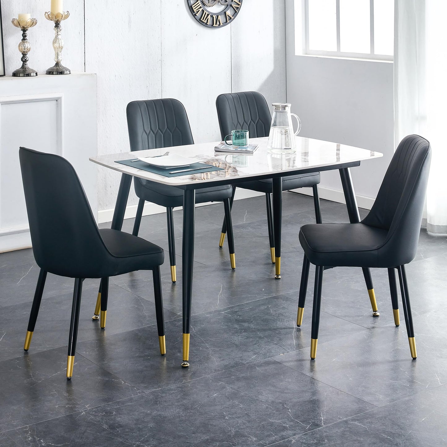 Dining Room Table Set for 4,Sintered Stone Kitchen Table Top and Modern Chairs