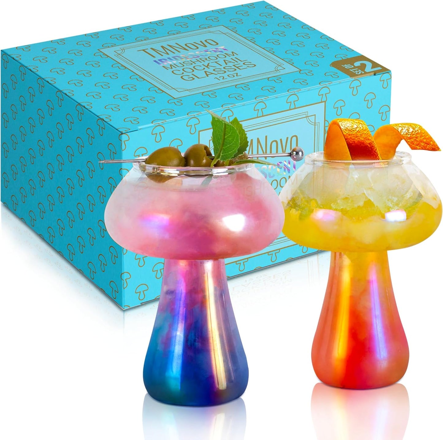 Cocktail Mushroom Glasses - Iridescent Cute Glass Cups Set - 2 Pcs