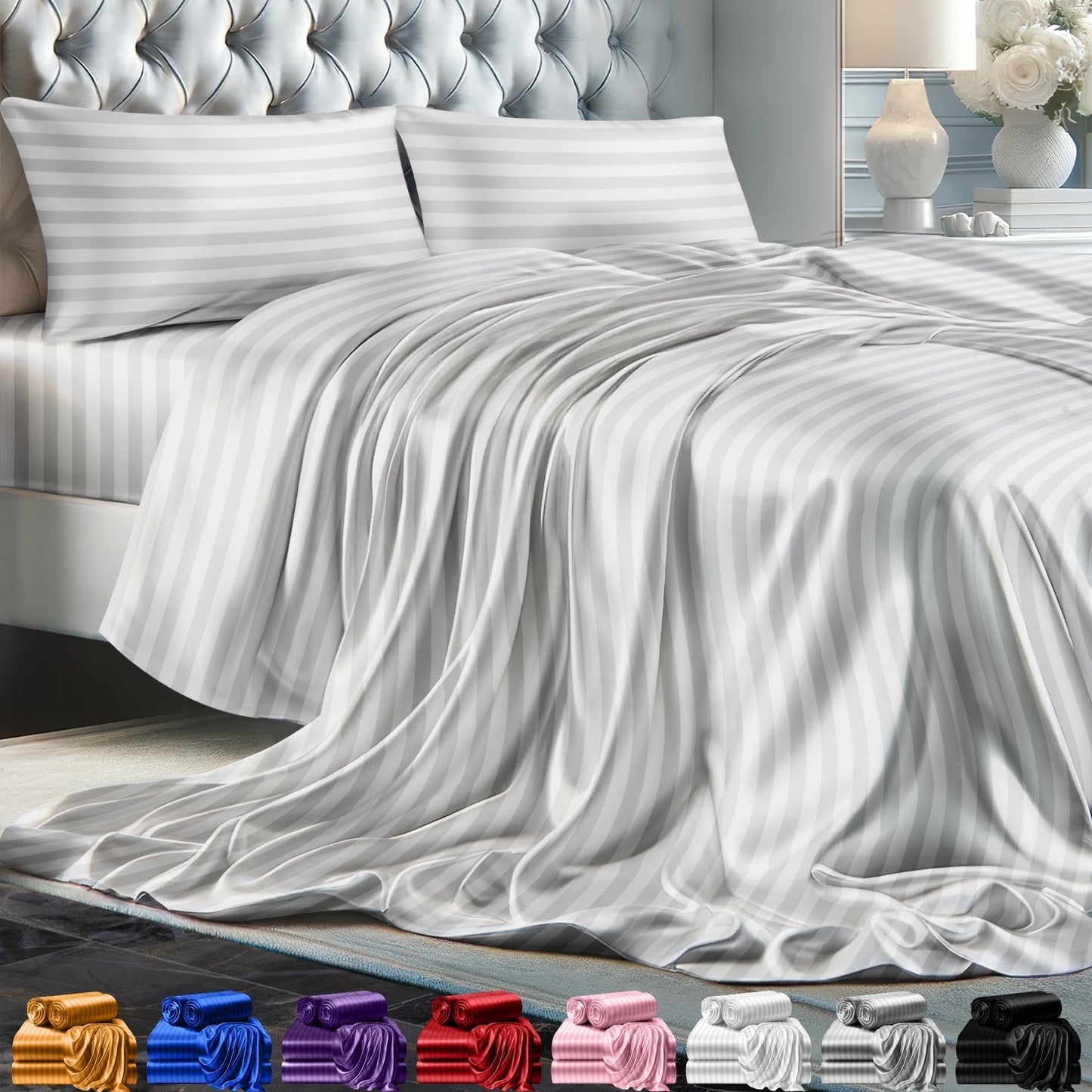 Queen Size Set 4 Pcs - Silky & Luxuriously Soft Satin Bed Sheets