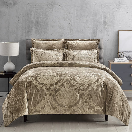 Metallic Print Comforter Set, Distressed Velvet Face with Metallic Print