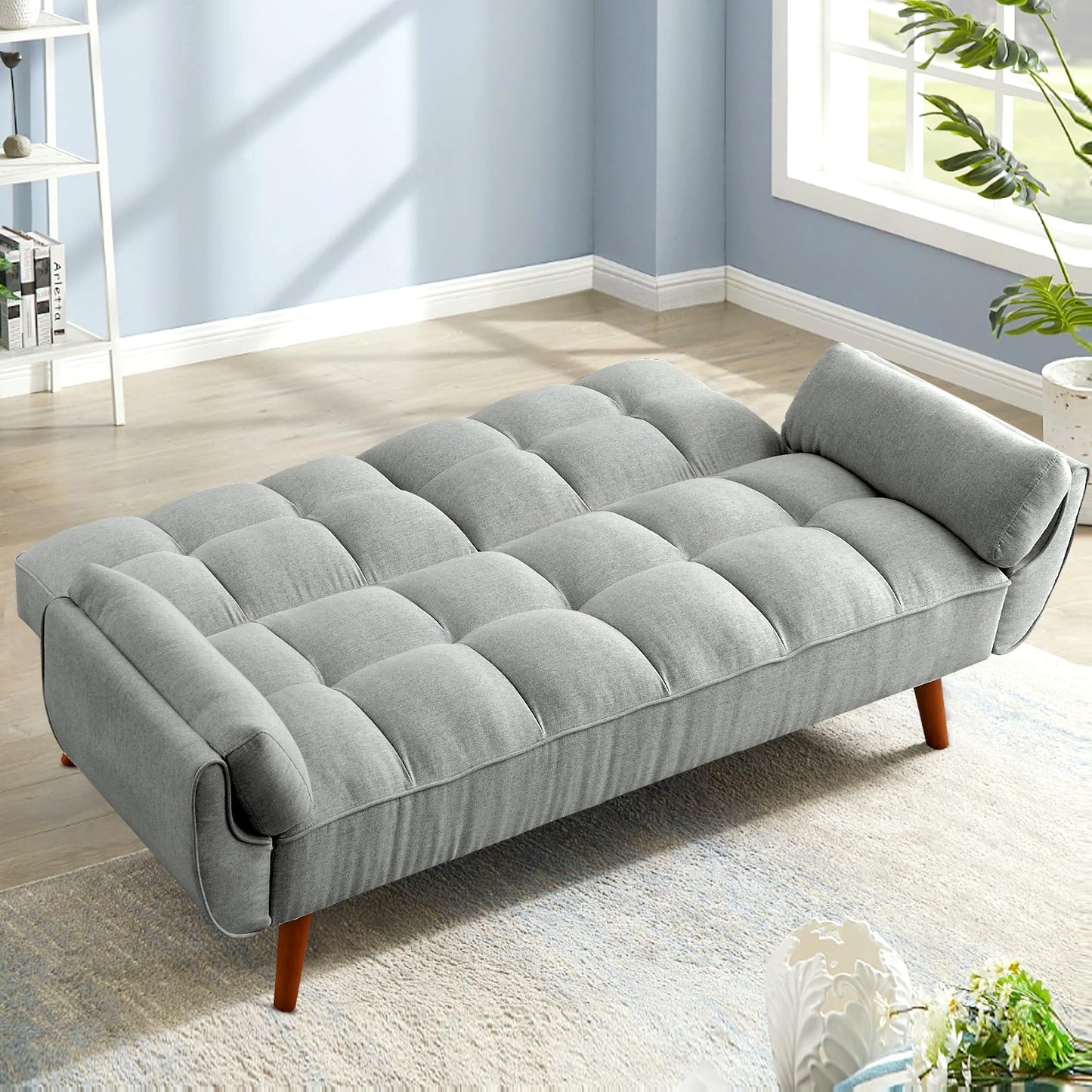 Convertible Futon Couch Bed, Sleeper Sofa Bed with Adjustable Backrests