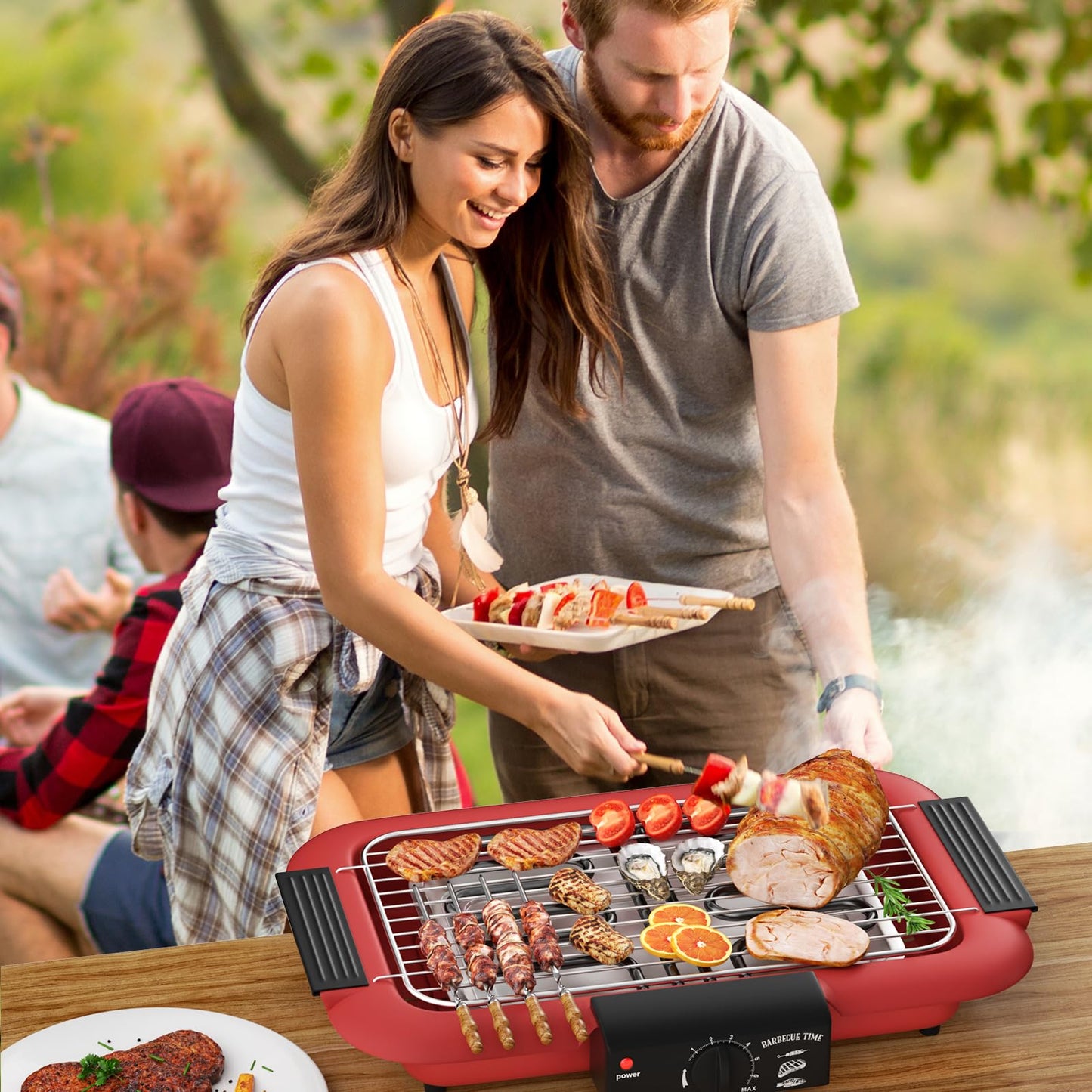 Electric BBQ Grill, Smokeless Non-Stick Indoor/Outdoor Barbecue Grill