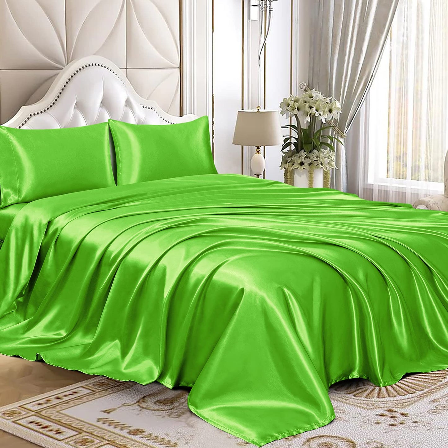 4pcs Satin Sheets Set Luxury Silky Satin Bedding Set with Deep Pocket