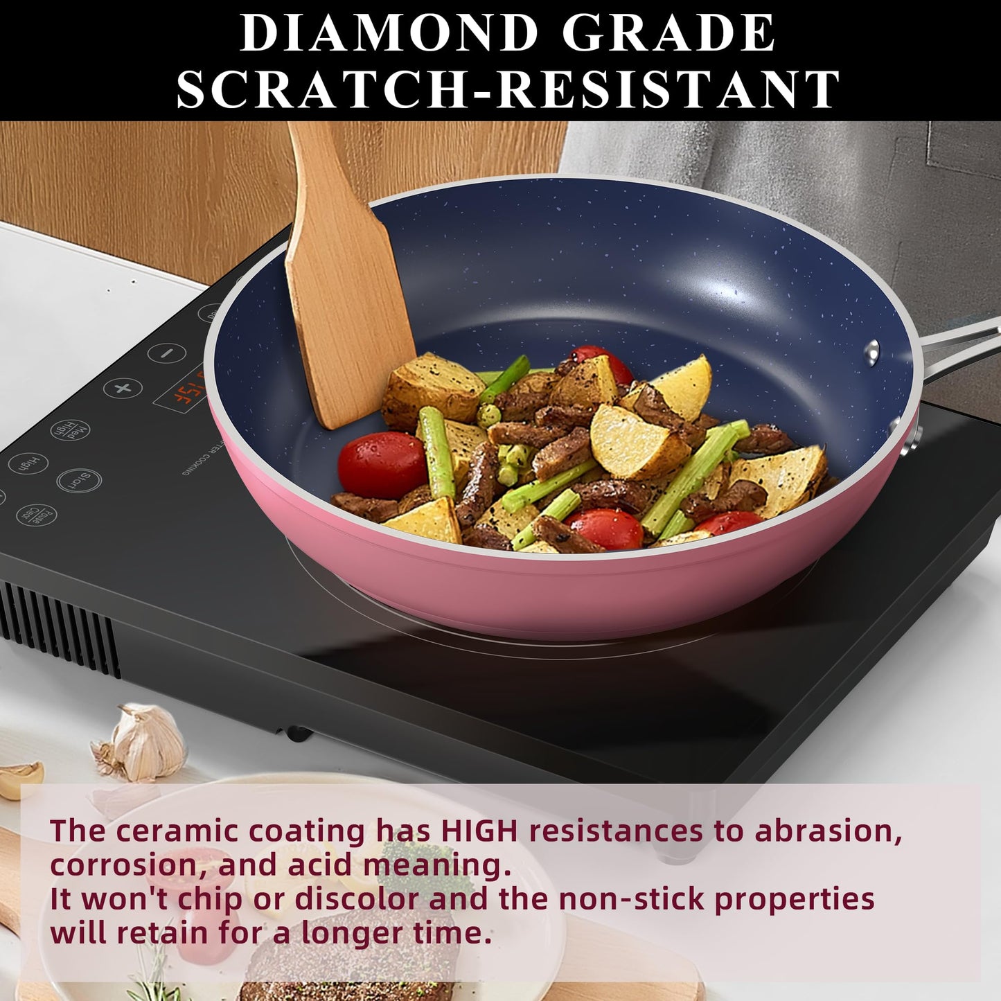 Ceramic Nonstick Cookware Set, Diamond Infused Scratch-Resistant