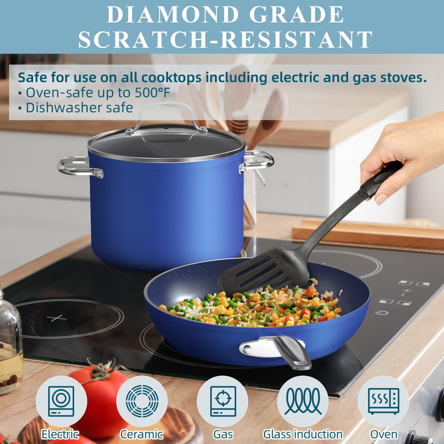 Ceramic Nonstick Cookware Set, Diamond Infused Scratch-Resistant