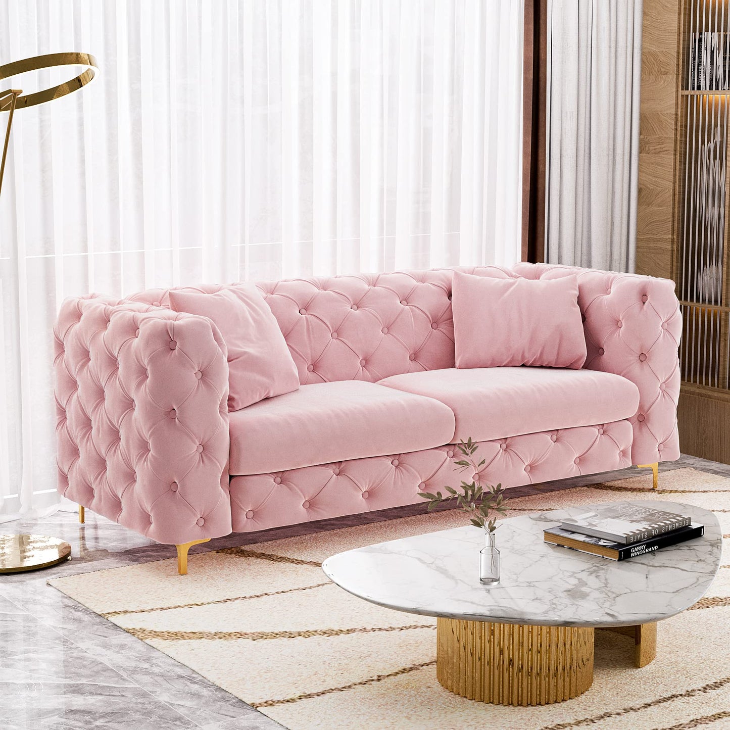 75 Inch Sofa Couch Modern Velour Upholstered Couch Tufted Casual Velvet Sofa