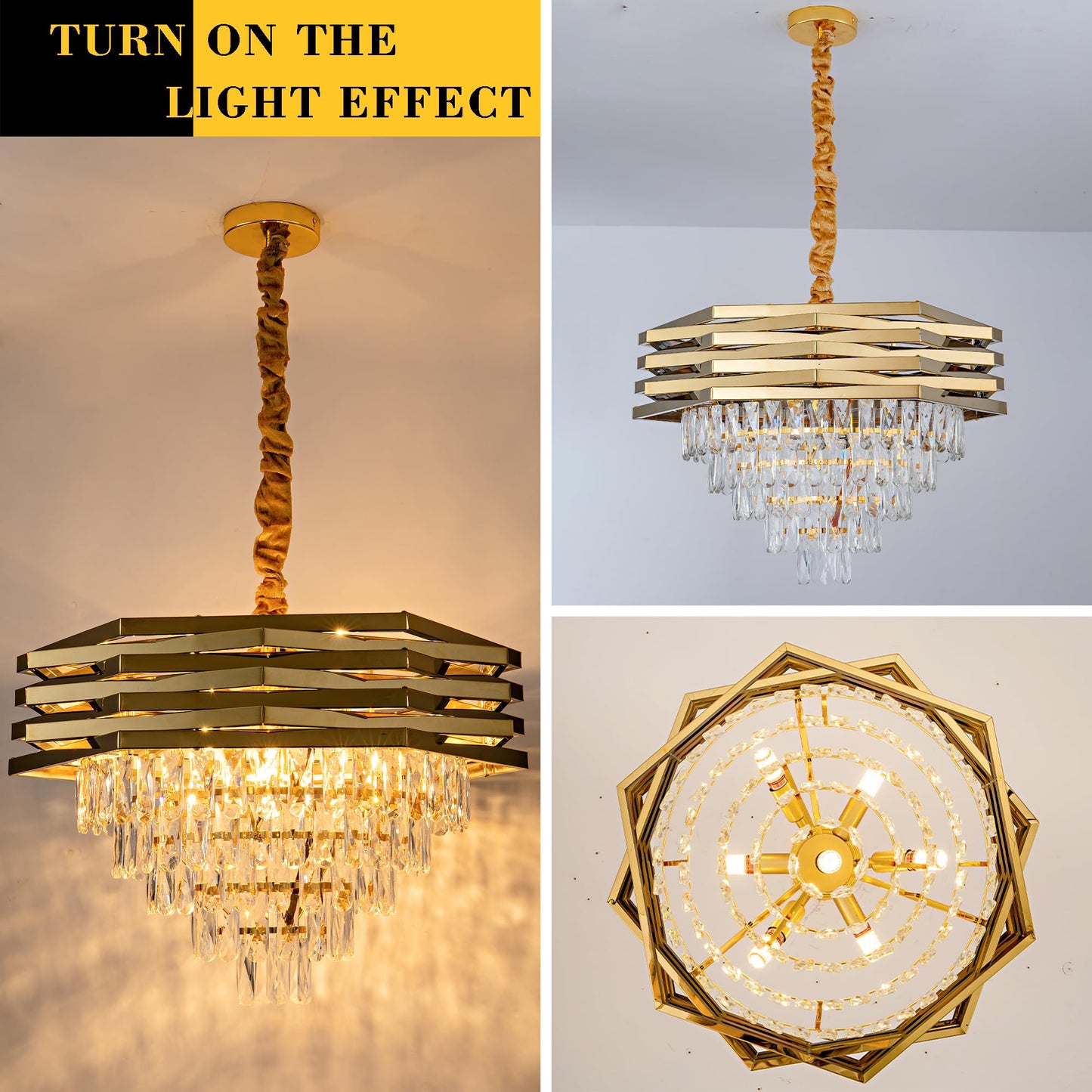 24" Crystal Chandelier Modern Gold 9-Light 5-Tier Luxury