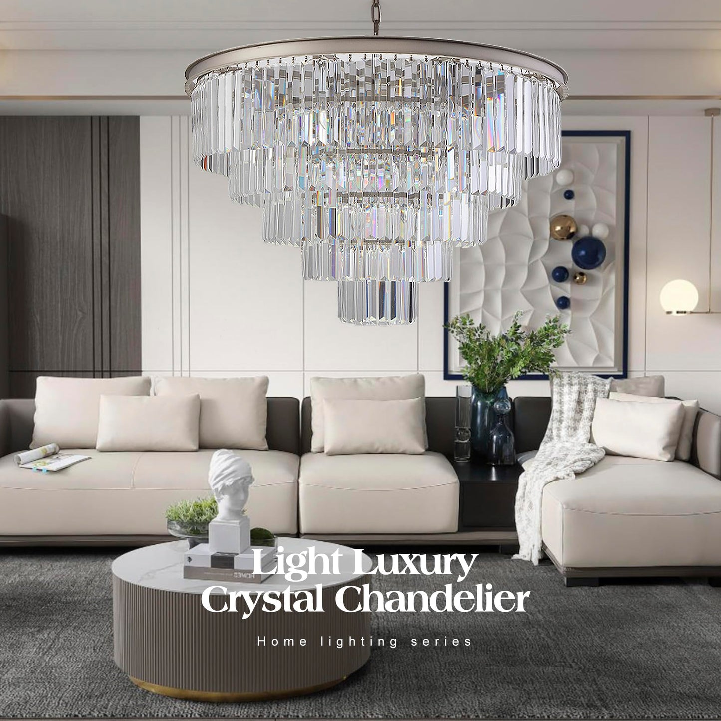 Luxury Smoke Crystal Chrome Chandelier, 8 Lights Pendant