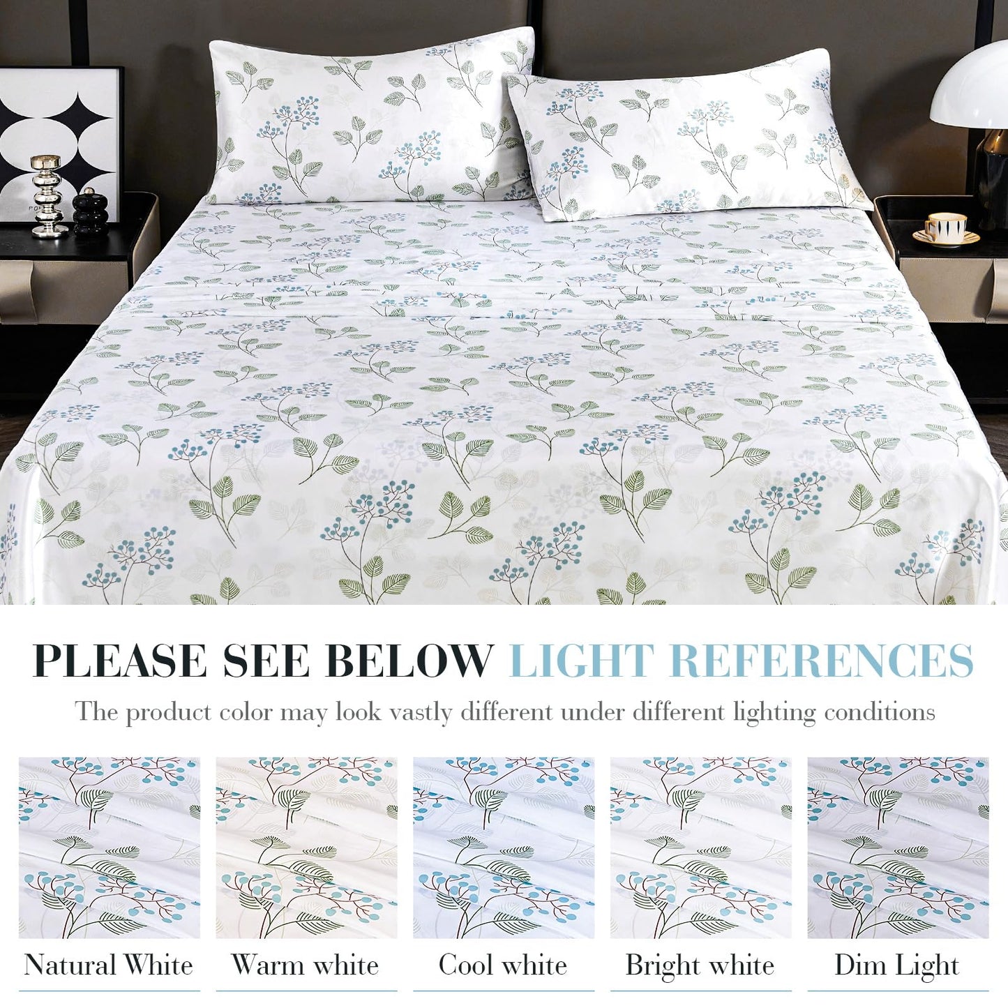 Floral Print - Luxurious Silky Feel Queen Sheet Set - Elegant Smooth Satin Bed Sheets