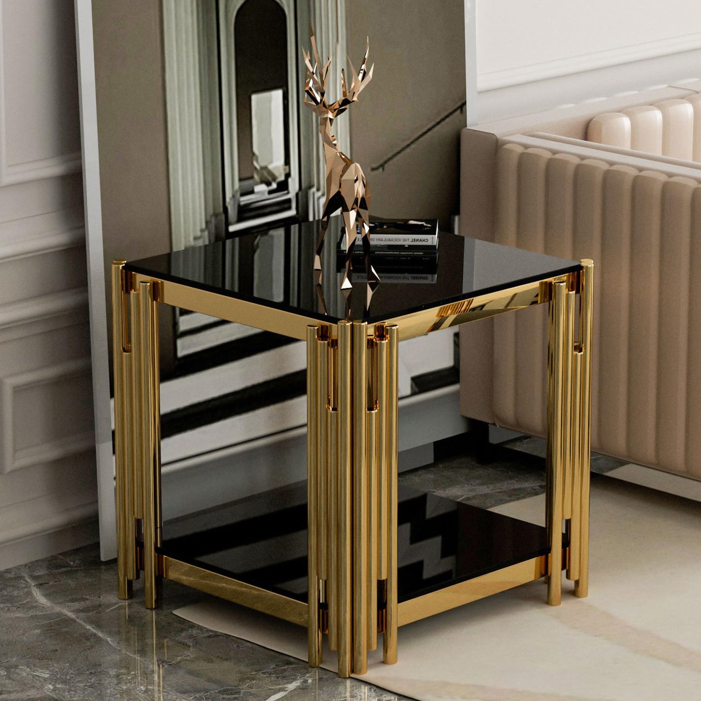 Modern Living Room Table Gold Stainless Steel Metal Leg Rectangular