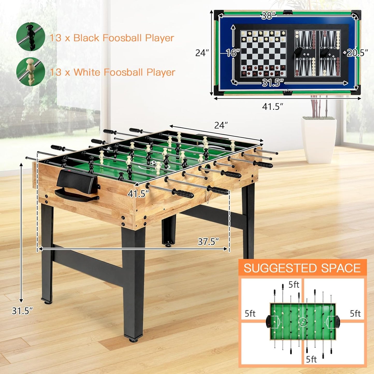 Multi Game Table, 10 in 1 Combo Game Table w/Foosball Table