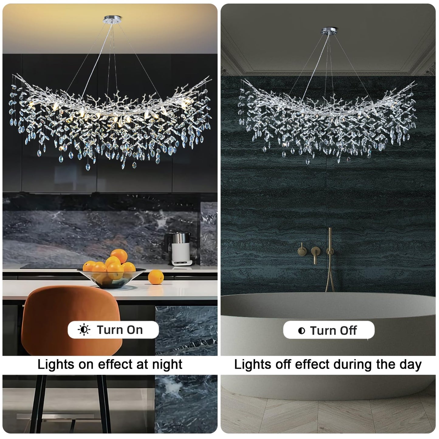 H134'' Modern Crystal Tree Branch Chandelier, Foyer High Ceiling Chandelier