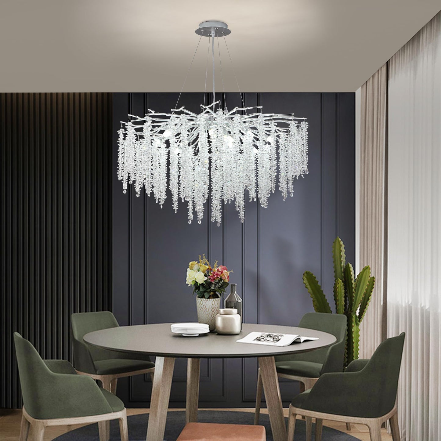 Modern Crystal Tree Branches Chandelier Gold Round Raindrop