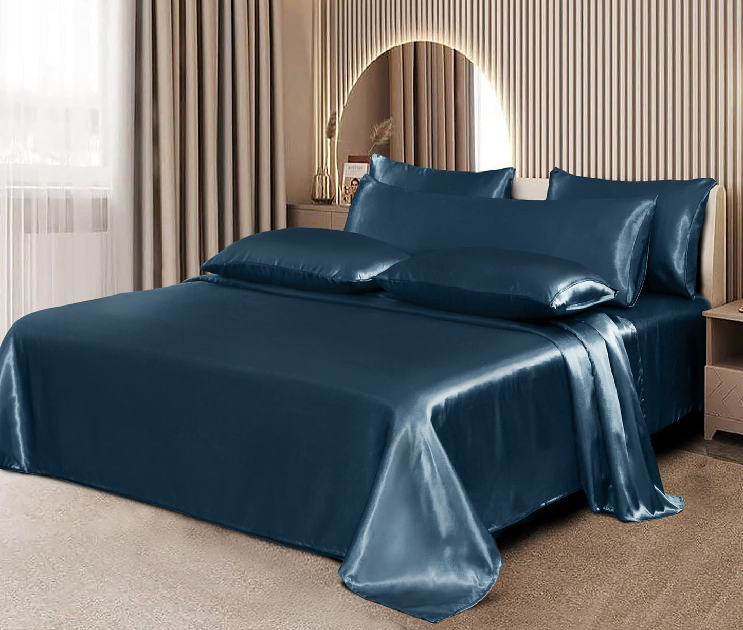 7pcs Satin Sheets Queen Size Bed Set Satin Sheet Set