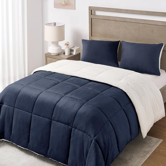 Luxury Fleece Sherpa Comforter Sets for Queen Bed, Soft and Warm Set