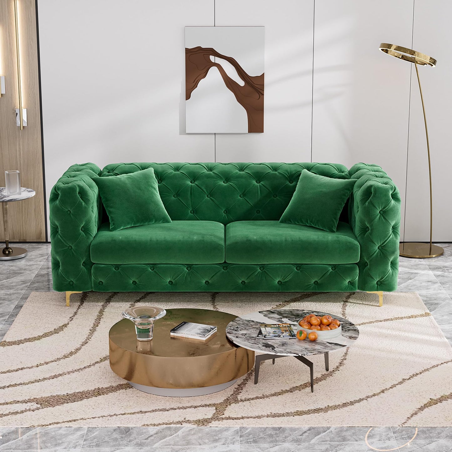 75 Inch Sofa Couch Modern Velour Upholstered Couch Tufted Casual Velvet Sofa