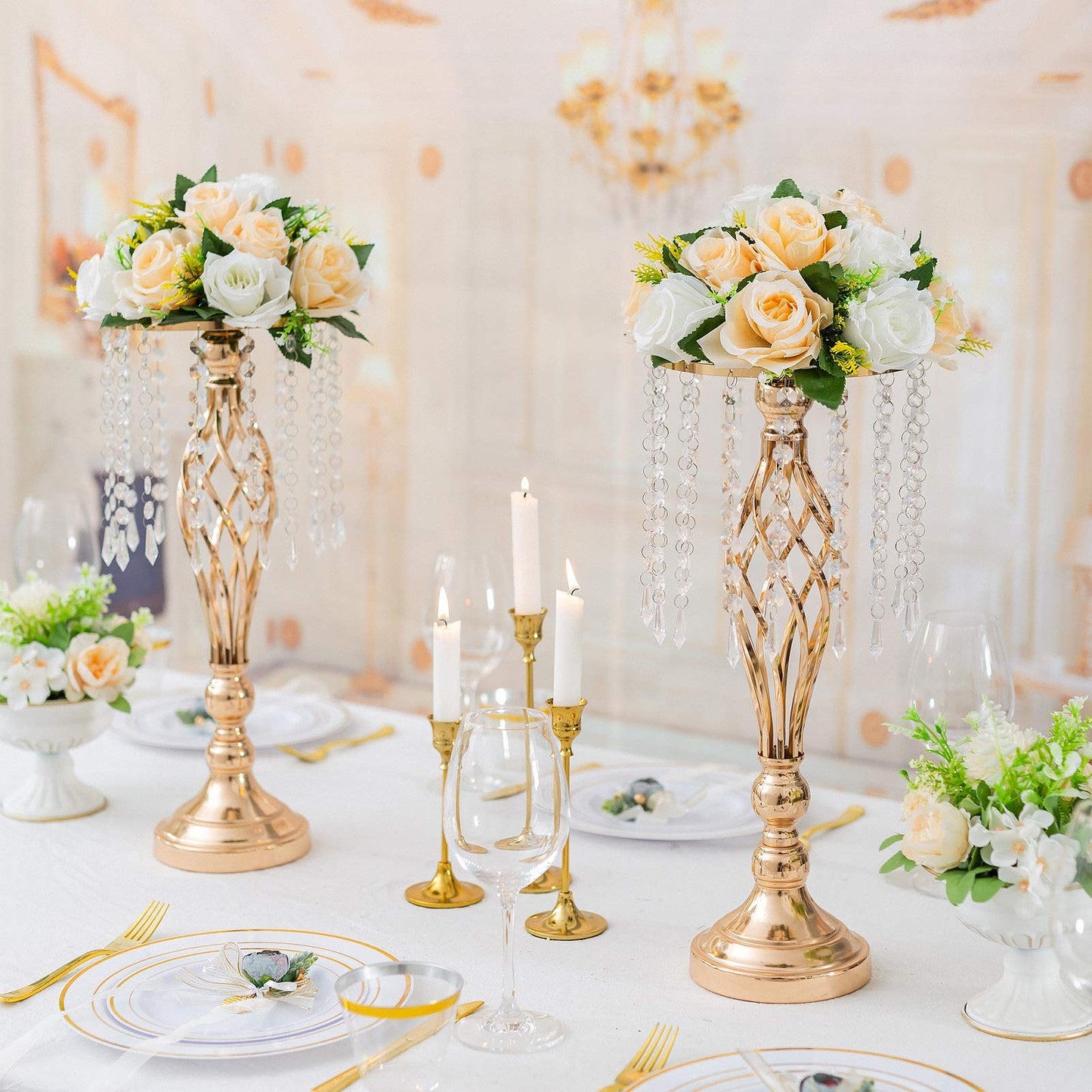 Gold Metal Flowers Floor Stand Living Room 19.3inch Tall