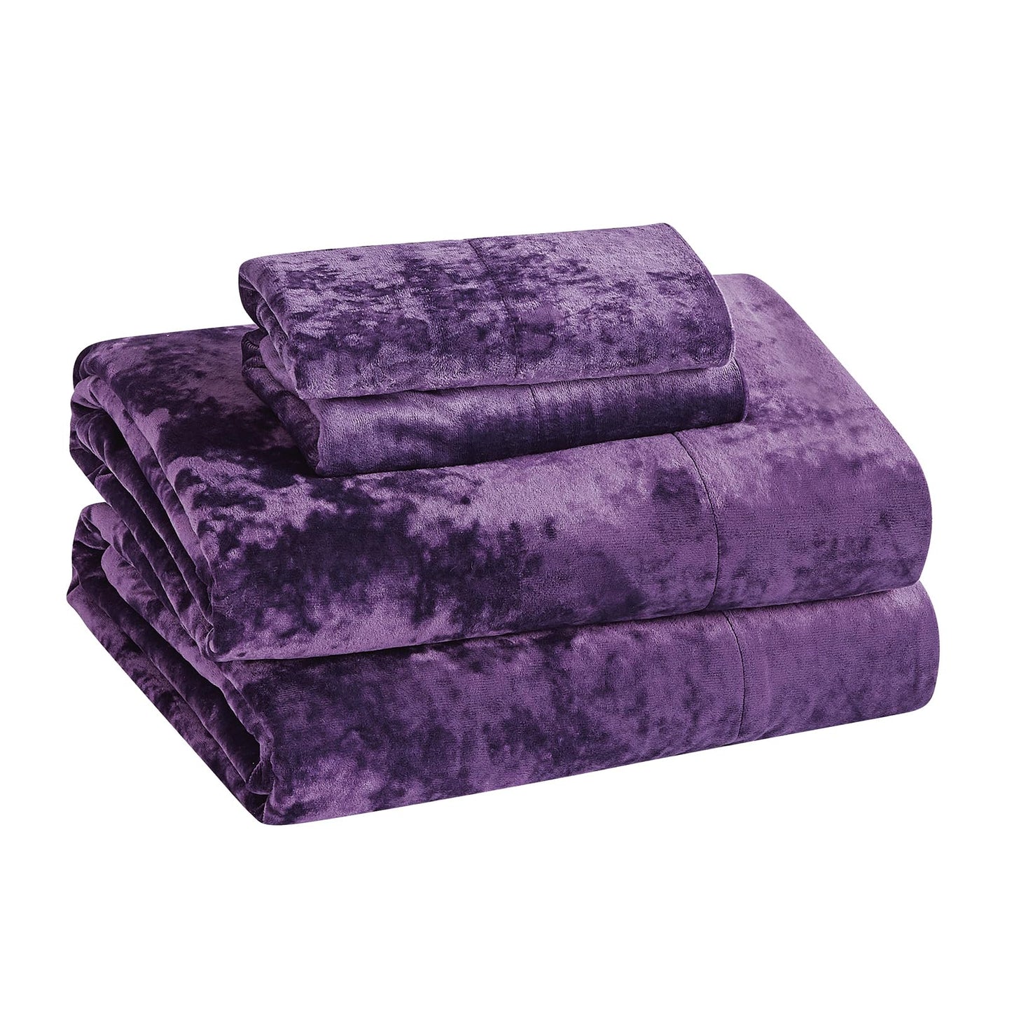 Distressed Velvet Sheet Set, 4 Pieces Purple Queen, Ultra Soft, Warm